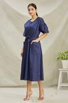 Buy_Naintara Bajaj_Blue Cotton Satin Front Tie Up Dress_Online_at_Aza_Fashions