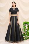 Samyukta Singhania_Black Dupion Silk Embroidered Aari Round Lehenga Set _Online_at_Aza_Fashions