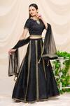 Buy_Samyukta Singhania_Black Dupion Silk Embroidered Aari Round Lehenga Set _at_Aza_Fashions