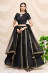 Buy_Samyukta Singhania_Black Dupion Silk Embroidered Aari Round Lehenga Set _Online_at_Aza_Fashions