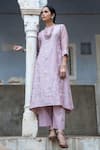 Buy Kameez Purple Kurta - Chanderi, Pant - Cotton Floral Round And Set at Aza Fashions Buy_Kameez_Purple Kurta - Chanderi, Pant - Cotton Floral Round And Set _at_Aza_Fashions