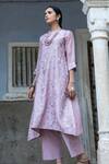Kameez Purple Kurta - Chanderi, Pant - Cotton Floral Round And Set Online at Aza Fashions Kameez_Purple Kurta - Chanderi, Pant - Cotton Floral Round And Set _Online_at_Aza_Fashions