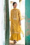 Buy_Kameez_Yellow Kurta - Soft Silk Chanderi Embroidered Floral Gota Work Sharara Set _at_Aza_Fashions