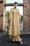 Buy_Kameez_Yellow Dupatta - Chiffon, Inner Dress - Mulmul, Kurta - Chanderi Floral And Set _at_Aza_Fashions