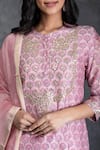 Shop_Kameez_Pink Kurta And Dupatta - Chanderi Printed Floral Mandarin Collar Set _Online_at_Aza_Fashions