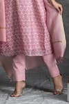 Kameez_Pink Kurta And Dupatta - Chanderi Printed Floral Mandarin Collar Set _at_Aza_Fashions