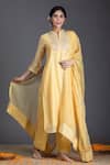 Buy_Kameez_Yellow Dupatta - Kota Doriya, Kurta - Chanderi, Pant - Cotton Embroidered Set _at_Aza_Fashions