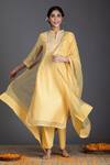 Buy_Kameez_Yellow Dupatta - Kota Doriya, Kurta - Chanderi, Pant - Cotton Embroidered Set _Online_at_Aza_Fashions