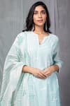 Buy_Kameez_Green Kurta And Dupatta - Chanderi Embroidered Floral Notched Set _Online_at_Aza_Fashions