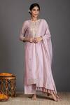 Buy_Kameez_Pink Kurta And Dupatta - Chanderi Embroidered Floral Keyhole Gota Set _at_Aza_Fashions