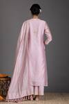 Shop_Kameez_Pink Kurta And Dupatta - Chanderi Embroidered Floral Keyhole Gota Set _at_Aza_Fashions