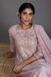 Buy_Kameez_Pink Kurta And Dupatta - Chanderi Embroidered Floral Keyhole Gota Set _Online_at_Aza_Fashions