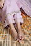 Kameez_Pink Kurta And Dupatta - Chanderi Embroidered Floral Keyhole Gota Set _at_Aza_Fashions