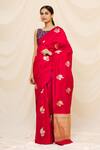 Taba Kashi By Artika Shah_Red Pure Katan Silk Floral Motifs Woven Saree_Online_at_Aza_Fashions