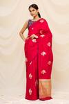 Buy_Taba Kashi By Artika Shah_Red Pure Katan Silk Floral Motifs Woven Saree_at_Aza_Fashions