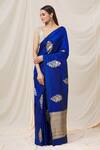 Taba Kashi By Artika Shah_Blue Pure Katan Silk Floral Motifs Handloom Saree_Online_at_Aza_Fashions