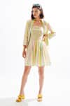Buy_Cin Cin_White Cotton Stripes Square Neck Zola Dress With Jacket_at_Aza_Fashions