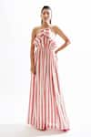 Buy_Cin Cin_Red Cotton Print Stripes Halter Cosimo Gown _at_Aza_Fashions