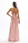 Shop_Cin Cin_Red Cotton Print Stripes Halter Cosimo Gown _at_Aza_Fashions