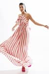 Cin Cin_Red Cotton Print Stripes Halter Cosimo Gown _Online_at_Aza_Fashions