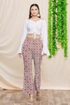 Buy_Samyukta Singhania_White Cotton Printed Floral V-neck Crop Top With Palazzo _at_Aza_Fashions