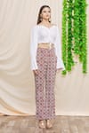 Samyukta Singhania_White Cotton Printed Floral V-neck Crop Top With Palazzo _Online_at_Aza_Fashions