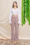 Buy_Samyukta Singhania_White Cotton Printed Floral V-neck Crop Top With Palazzo _Online_at_Aza_Fashions