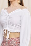 Shop_Samyukta Singhania_White Cotton Printed Floral V-neck Crop Top With Palazzo _Online_at_Aza_Fashions