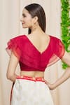 Shop_Khwaab by Sanjana Lakhani_Maroon Silk Blend Plain V Neck Ruffle Blouse _at_Aza_Fashions