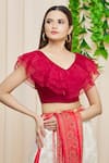 Buy_Khwaab by Sanjana Lakhani_Maroon Silk Blend Plain V Neck Ruffle Blouse _Online_at_Aza_Fashions