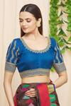 Buy_Samyukta Singhania_Blue Dupion Silk Floral Embroidered Blouse_at_Aza_Fashions