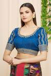 Buy_Samyukta Singhania_Blue Dupion Silk Floral Embroidered Blouse_Online_at_Aza_Fashions