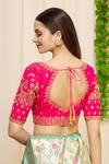 Shop_Samyukta Singhania_Pink Silk Floral Butti Embroidered Blouse_at_Aza_Fashions