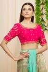 Samyukta Singhania_Pink Silk Floral Butti Embroidered Blouse_Online_at_Aza_Fashions