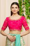 Shop_Samyukta Singhania_Pink Silk Floral Butti Embroidered Blouse_Online_at_Aza_Fashions