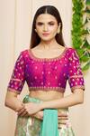 Shop_Samyukta Singhania_Pink Silk Embroidered Blouse_at_Aza_Fashions