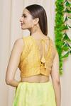 Shop_Samyukta Singhania_Yellow Cotton Blend Geometric Motif Sleeveless Blouse_at_Aza_Fashions