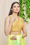 Samyukta Singhania_Yellow Cotton Blend Geometric Motif Sleeveless Blouse_Online_at_Aza_Fashions