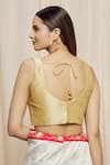 Shop_Samyukta Singhania_Gold Art Silk Plain V Neck Sleeveless Blouse _at_Aza_Fashions