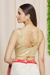 Shop_Samyukta Singhania_Gold Net Embroidered Sequin V Neck Work Sleeveless Blouse _at_Aza_Fashions