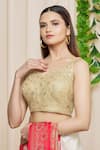 Buy_Samyukta Singhania_Gold Net Embroidered Sequin V Neck Work Sleeveless Blouse _Online_at_Aza_Fashions