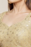 Samyukta Singhania_Gold Net Embroidered Sequin V Neck Work Sleeveless Blouse _at_Aza_Fashions