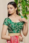 Buy_Khwaab by Sanjana Lakhani_Green Art Silk Embroidered Floral Scoop Neck Blouse _at_Aza_Fashions