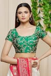 Khwaab by Sanjana Lakhani_Green Art Silk Embroidered Floral Scoop Neck Blouse _Online_at_Aza_Fashions