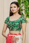 Buy_Khwaab by Sanjana Lakhani_Green Art Silk Embroidered Floral Scoop Neck Blouse _Online_at_Aza_Fashions