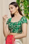 Shop_Khwaab by Sanjana Lakhani_Green Art Silk Embroidered Floral Scoop Neck Blouse _Online_at_Aza_Fashions