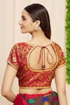 Shop_Khwaab by Sanjana Lakhani_Maroon Jacquard Woven U Neck Floral Motif Blouse _at_Aza_Fashions