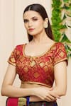 Khwaab by Sanjana Lakhani_Maroon Jacquard Woven U Neck Floral Motif Blouse _Online_at_Aza_Fashions