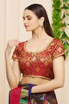 Buy_Khwaab by Sanjana Lakhani_Maroon Jacquard Woven U Neck Floral Motif Blouse _Online_at_Aza_Fashions