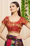 Shop_Khwaab by Sanjana Lakhani_Maroon Jacquard Woven U Neck Floral Motif Blouse _Online_at_Aza_Fashions